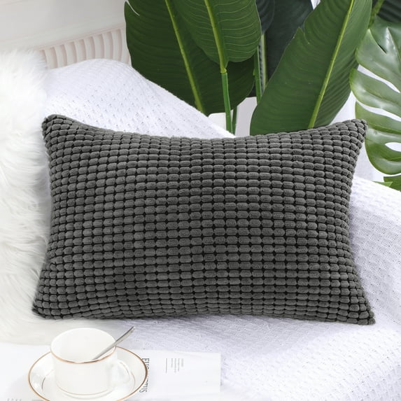 PiccoCasa Soft Corduroy Striped Velvet Decorative Throw Pillow Cusion Cover Dark Grey 12" x 18"