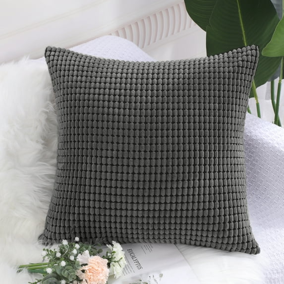 PiccoCasa Soft Corduroy Striped Velvet Decorative Throw Pillow Cusion Cover Dark Grey 26" x 26"