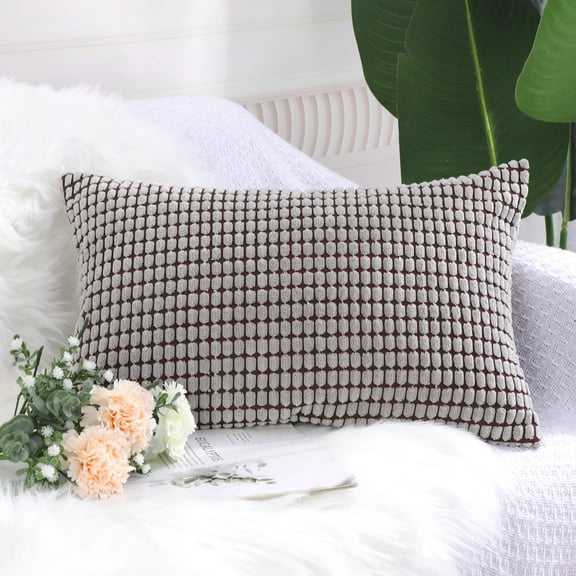 PiccoCasa Soft Corduroy Striped Velvet Decorative Throw Pillow Cusion Cover Grey Brown 12" x 18"