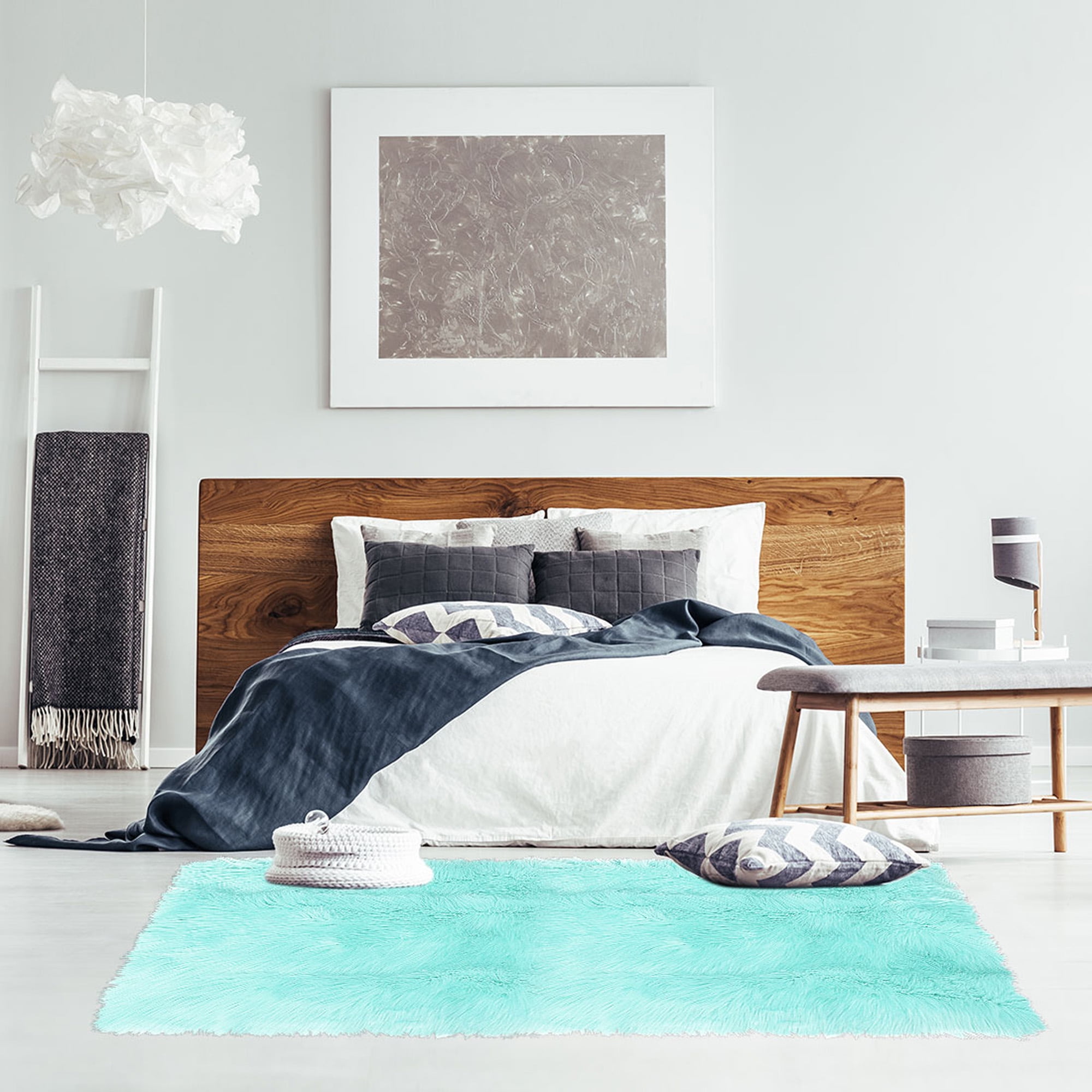 PiccoCasa Soft Faux Sheepskin Plush Rectangle Area Rug Indoor, 3 x 5 feet Rectangle, Light Blue