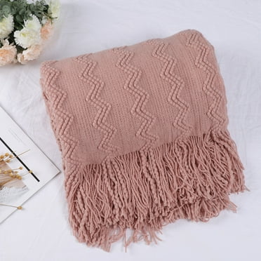 PiccoCasa Soft Knitted Throw Blanket Bed Sofa Couch Decorative Pink