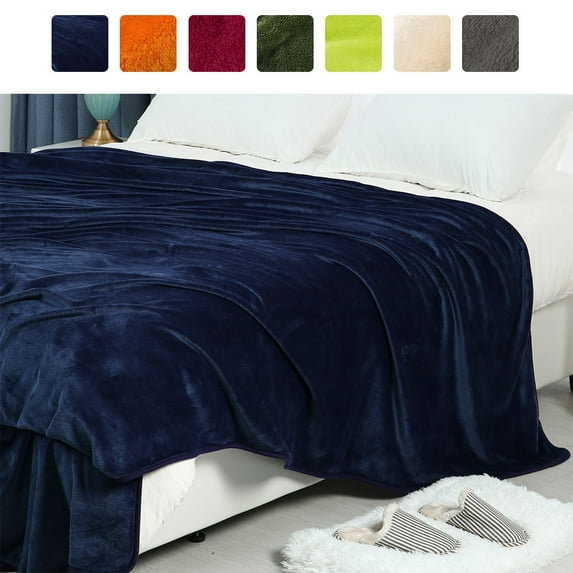 PiccoCasa Soft Plush Lightweight Fleece Blanket for Bed Couch Sofa Navy Blue 90" x 108"