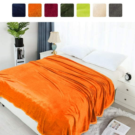 PiccoCasa Soft Plush Lightweight Fleece Blanket for Bed Couch Sofa Orange 90" x 108"