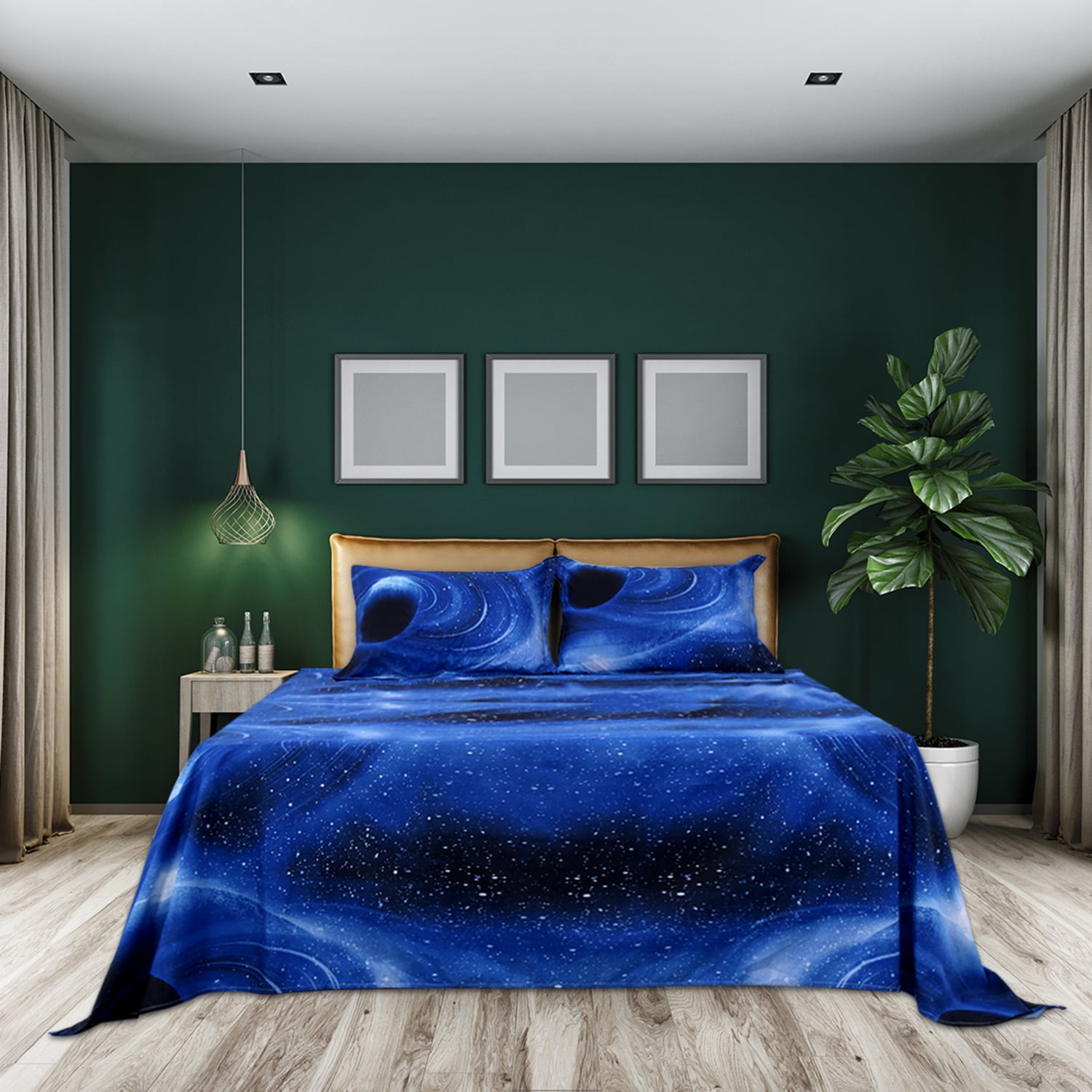 PiccoCasa Soft Polyester Galaxy Bed Sheet Set, 4Pieces Queen Blue