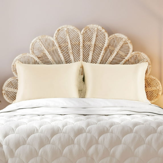 PiccoCasa Soft Silky Satin Pillowcases Zipper 2 Pack, King Cream