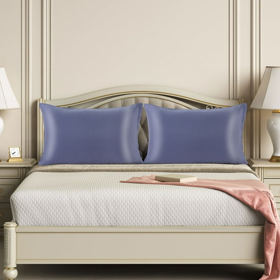 PiccoCasa Soft Silky Satin Pillowcases Zipper 2 Pack, King Slate Gray