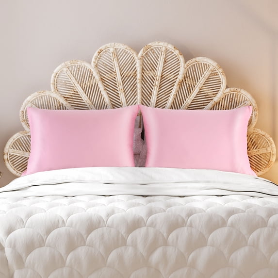 PiccoCasa Soft Silky Satin Pillowcases Zipper 2 Pack, Queen Blush