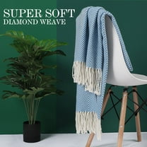 PiccoCasa Soft Throw Blanket for Sofa Couch,Lightweight Blankets and Throws with Tassel, Blue 50" X 60"