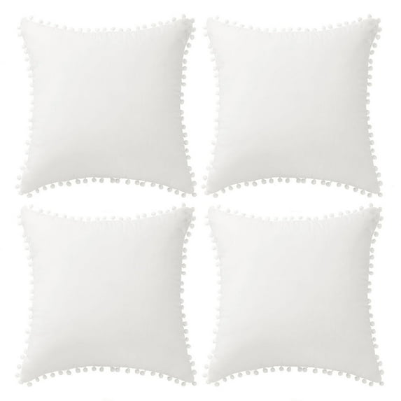 PiccoCasa Soft Velvet Decorative Pompoms Throw Pillow Covers White 16" x 16" 4