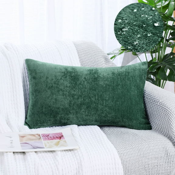 PiccoCasa Soft Water Repellent Throw Pillow Covers 12x20 Inch Emerald Green