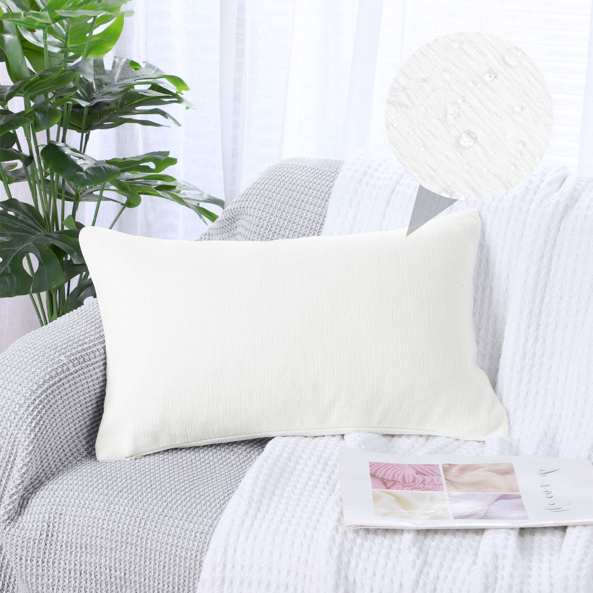 PiccoCasa Soft Water Repellent Throw Pillow Covers 12x20 Inch White