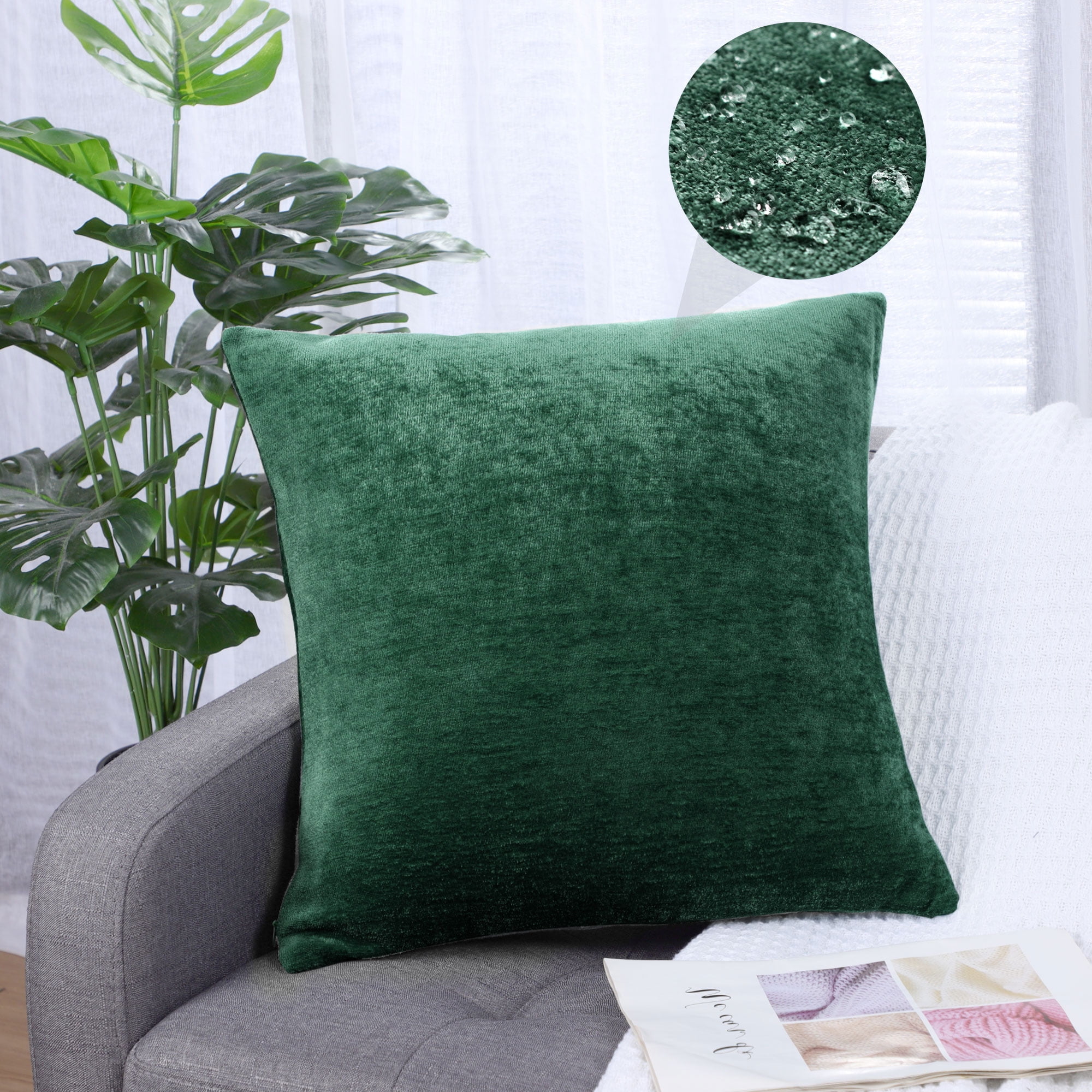 PiccoCasa Soft Water Repellent Throw Pillow Covers 16x16 Inch Emerald
