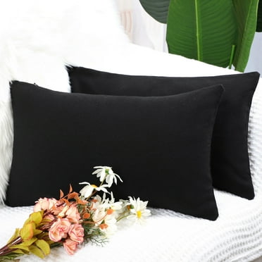 PiccoCasa Cotton Canvas Throw Pillow Covers 2 Pack Plain Decor Cushion Covers, 12"x20" Black