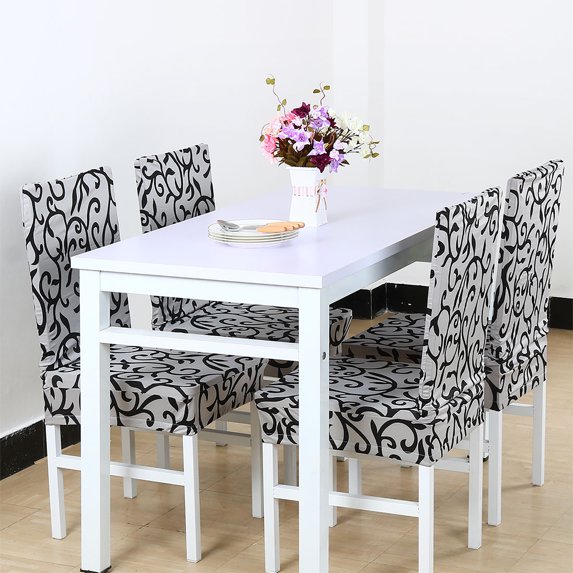 PiccoCasa Spandex Floral Pattern Chair Covers Comfortable Wrinkle, Medium, Gray,Black