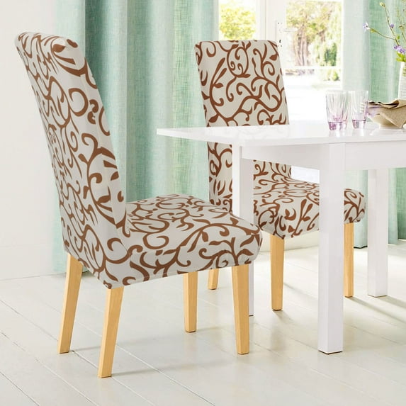 PiccoCasa Spandex Stretch Chair Slipcover with Flower Print for Decorative, White and Coffee