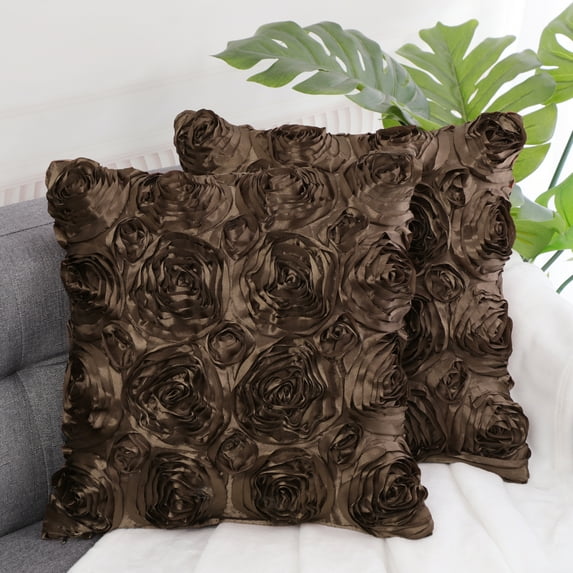 PiccoCasa Square Satin Throw Pillow Cover for Couch, Coffee Color, 2Pcs
