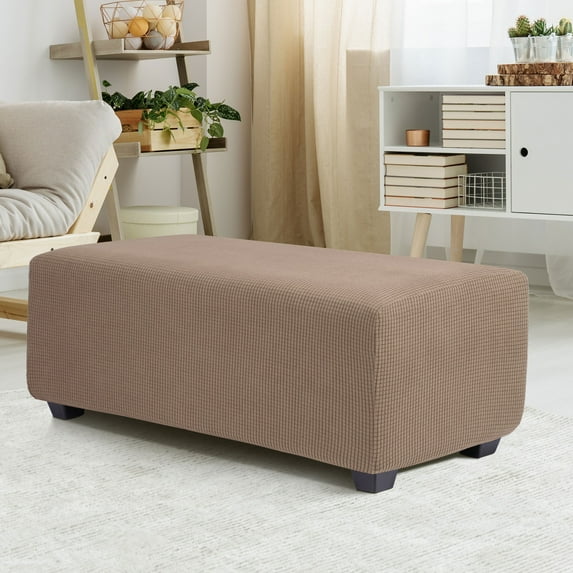 PiccoCasa Stretch Indoor Ottoman Slipcover Jacquard Rectangle Footstool Cover Fallow X-Large