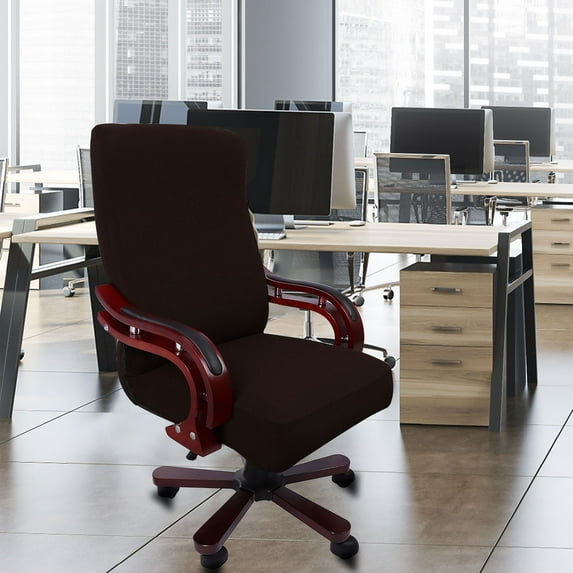 PiccoCasa Stretch Jacquard Office Chair Cover Armchair Protector, Large, Coffee Color