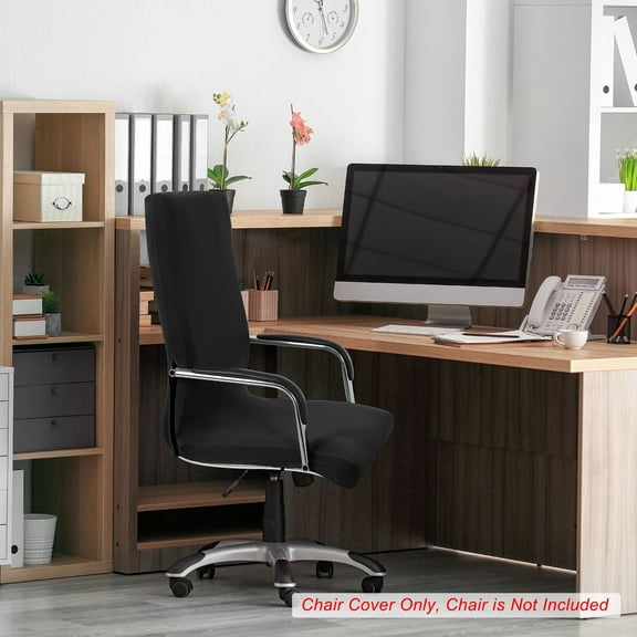 PiccoCasa Stretch Office Chairs Slipcovers with Zippers and Bottom Strips, Black