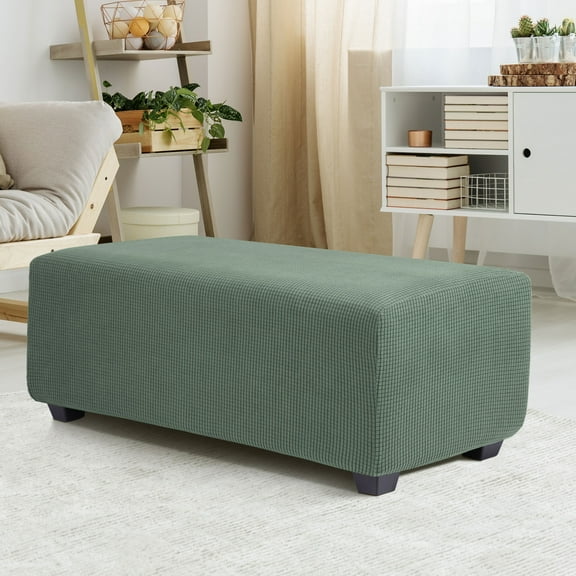 PiccoCasa Stretch Ottoman Slipcover Jacquard Rectangle Footstool Cover Asparagus Small