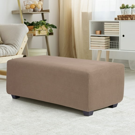 PiccoCasa Stretch Ottoman Slipcover Jacquard Rectangle Footstool Cover Fallow Large