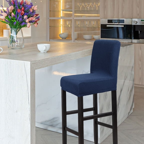 PiccoCasa Stretch Bar Stool Covers for Counter Short Back Chair Slipcovers Dark Blue 1