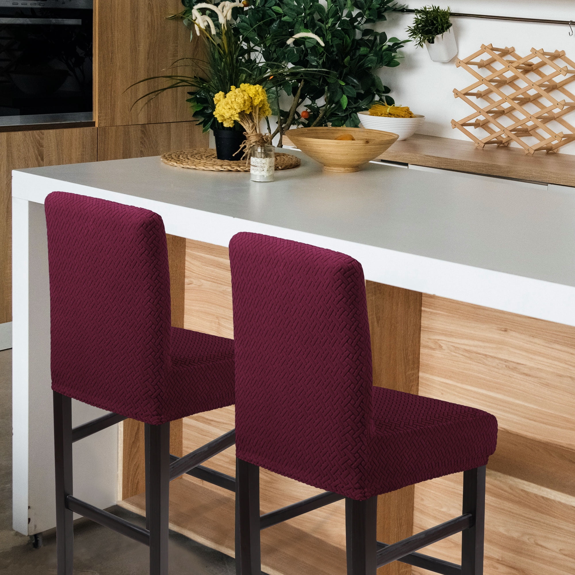 PiccoCasa 2Pcs Stretch Spandex Bar Stool Covers for Short Back