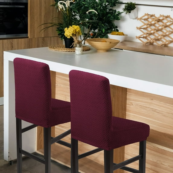 PiccoCasa Stretch Bar Stool Covers for Counter Short Back Chair Slipcovers Burgundy 2