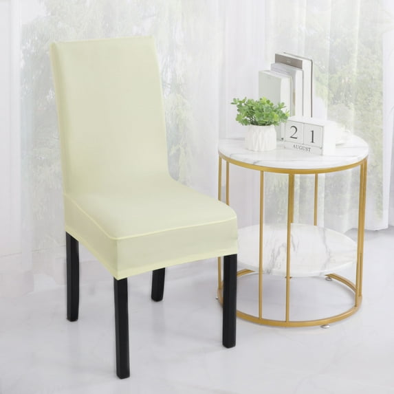 PiccoCasa Stretch Spandex Dining Chair Cover Classical Solid Chair Seat Protector, Beige Color
