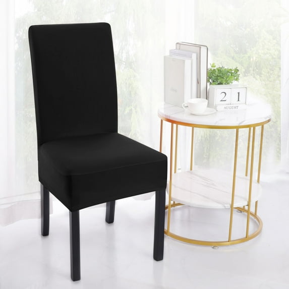 PiccoCasa Stretch Spandex Dining Chair Cover Classical Solid Chair Seat Protector, Black