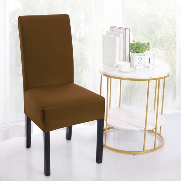 PiccoCasa Stretch Spandex Dining Chair Cover Classical Solid Chair Seat Protector, Brown