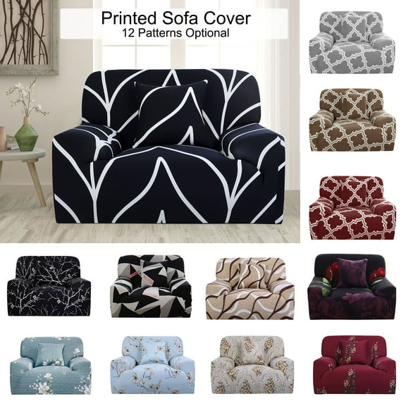 PiccoCasa Stretch Spandex Sofa Removable Slipcover 1 Seater Black White Line Small