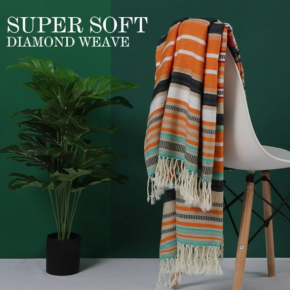 PiccoCasa Tassels Throw Blanket Knitted Throw Blankets for Couch Sofa and Bed, Multicolor 50" x 60"