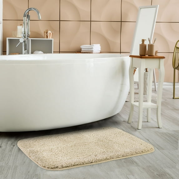 PiccoCasa Thick Plush Bath Mat Rugs Floor Kitchen Door Rug Soft Microfiber Non-slip TPR Rubber Carpet Beige 20" x 31"