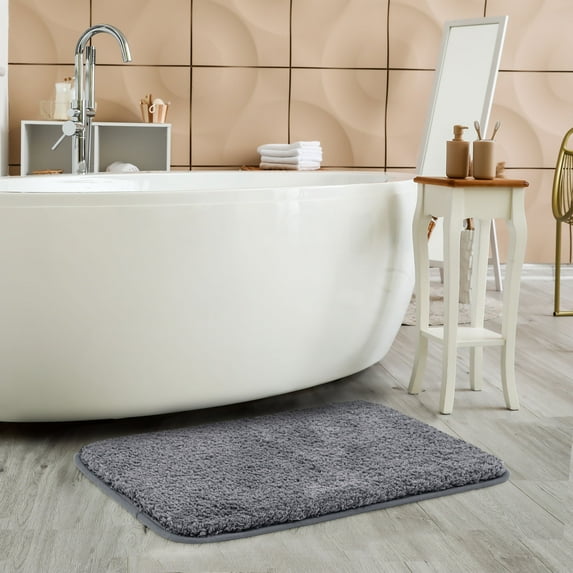 PiccoCasa Thick Plush Bath Mat Rugs Floor Kitchen Door Rug Soft Microfiber Non-slip TPR Rubber Carpet Dark Gray 20" x 31"