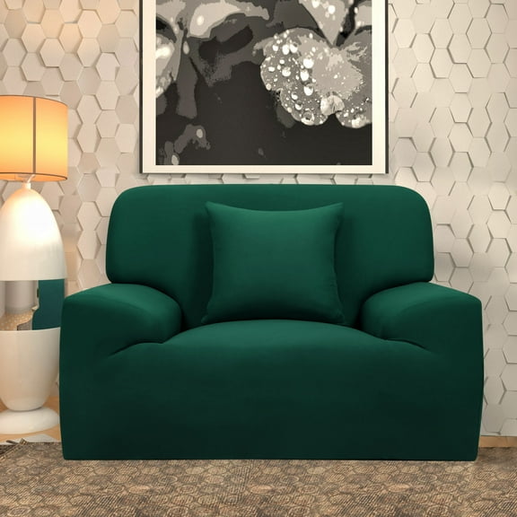 PiccoCasa Thick Stretch Sofa Cover 1 Seater Solid Couch Cover, Dark Green