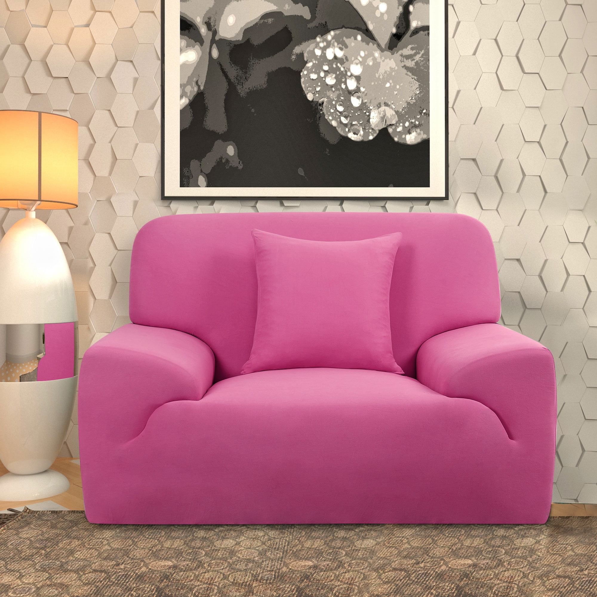 PiccoCasa Thick Stretch Sofa Cover 1 Seater Solid Couch Cover, Fuchsia
