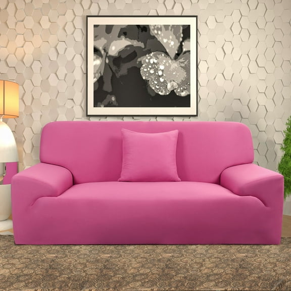 PiccoCasa Thick Stretch Sofa Cover 4 Seater Solid Couch Cover, Fuchsia