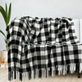 thumbnail image 1 of PiccoCasa Throw Blankets Tassel Plaid Chenille Machine Wash, Black and White, Twin, 1 of 7