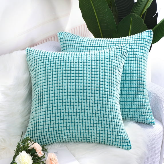 PiccoCasa Throw Pillowcase Corn Striped Corduroy Cushion Covers Set of 2, Pale Blue 26" x 26"