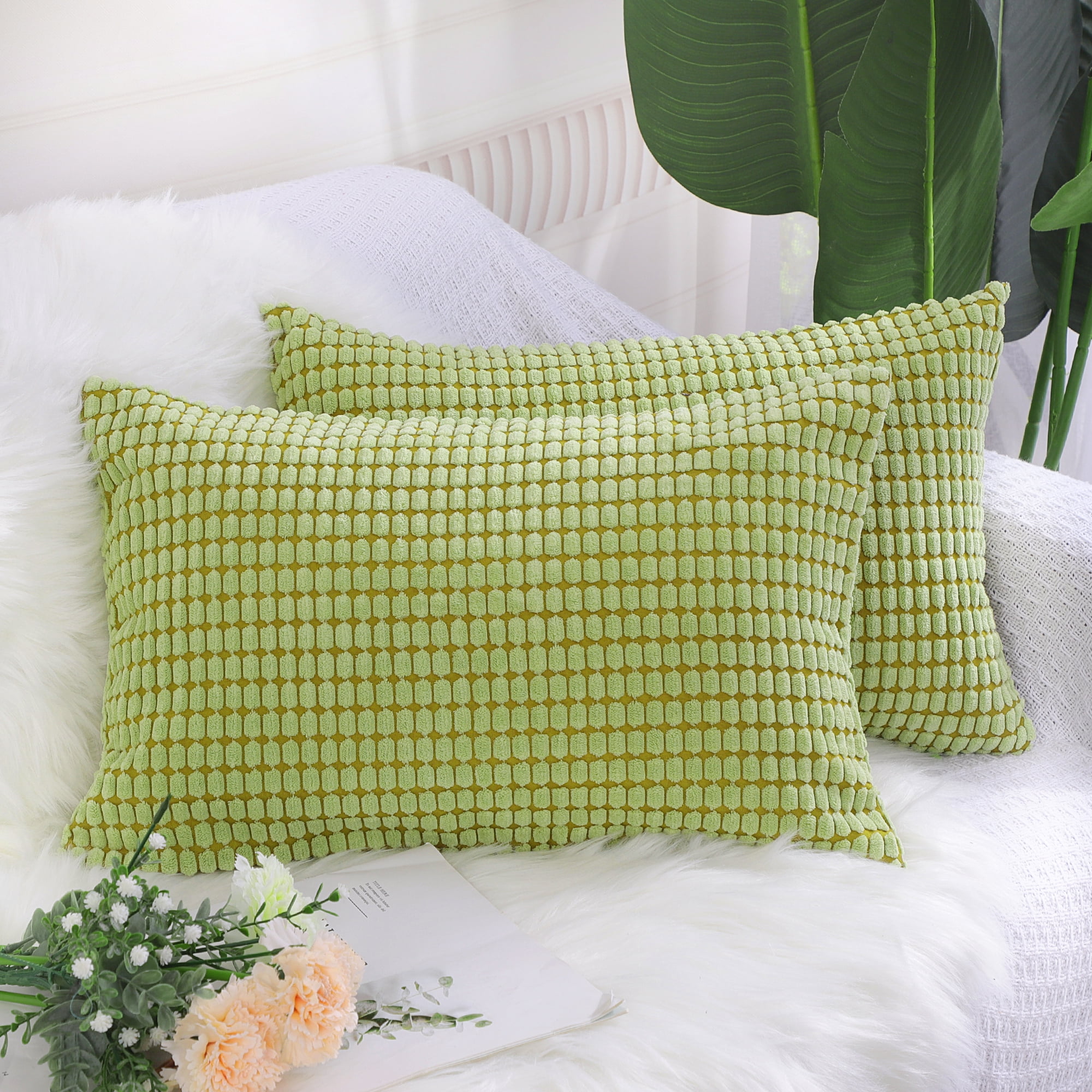PiccoCasa Throw Pillowcase Corn Striped Corduroy Cushion Covers Set of