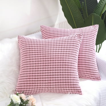 PiccoCasa Throw Pillowcase Corn Striped Corduroy Cushion Covers Set of 2, Pink 20" x 20"