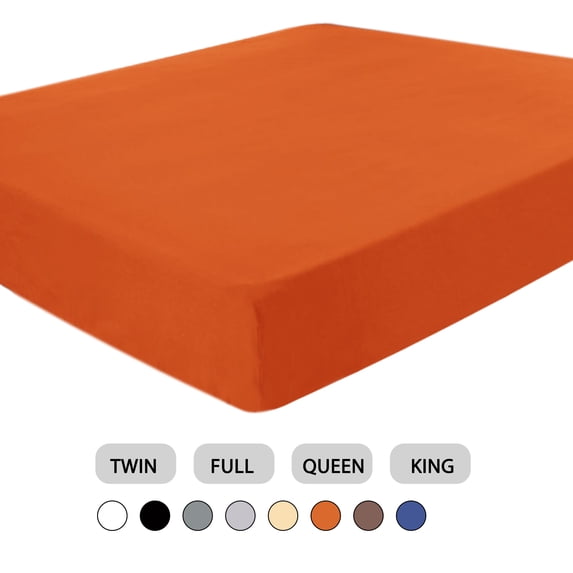 PiccoCasa Twin Size Cotton Fitted Sheet 15" Deep Pocket Bed Sheet, Orange