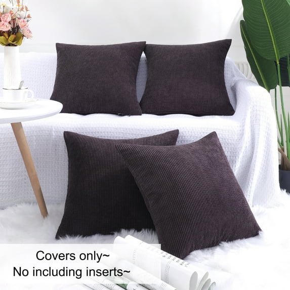 PiccoCasa Velvet Corn Striped 4 Piece Cushion Cover(20" x 20", Dark Brown)