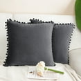 thumbnail image 1 of PiccoCasa Velvet Pillow Cover with Pompoms for Sofa Bed 2PCS Dark Gray 20x20Inch, 1 of 7