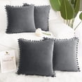 thumbnail image 1 of PiccoCasa Velvet Pillow Cover with Pompoms for Sofa Bed 4PCS Dark Gray 20" x 20", 1 of 8