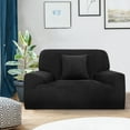 thumbnail image 1 of PiccoCasa Velvet Plush Stretch Sofa Slipcover with Cushion Cover, Black Small, 1 of 6