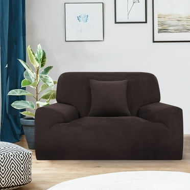PiccoCasa Velvet Plush Stretch Sofa Slipcover with Cushion Cover, Coffee Color Small