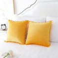thumbnail image 1 of PiccoCasa Velvet Throw Pillow Cover w pompms 2 Pack Sofa Cushion Covers, 16"x16" Yellow, 1 of 7