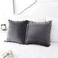 thumbnail image 1 of PiccoCasa Velvet Throw Pillow Cover w pompms 2 Pack Sofa Cushion Covers, 18"x18" Dark Gray, 1 of 7
